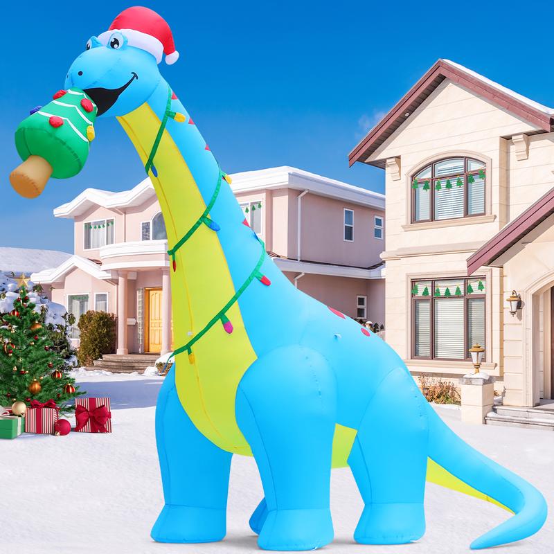 Christmas Dinosaur Eat Christmas Tree 10FT Inflatables Outdoor Decorations with LEDs