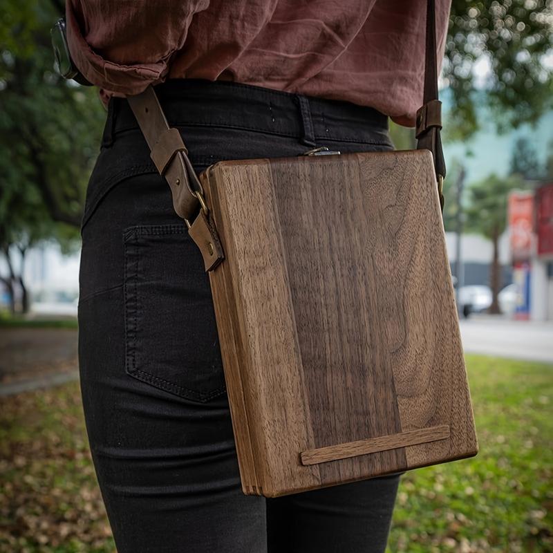 Vintage Wooden Storage Box For Writers, Outdoor Sketching, Keepsake Storage Portable Messenger Bag with Lid for Tools and Keepsakes. Organiser