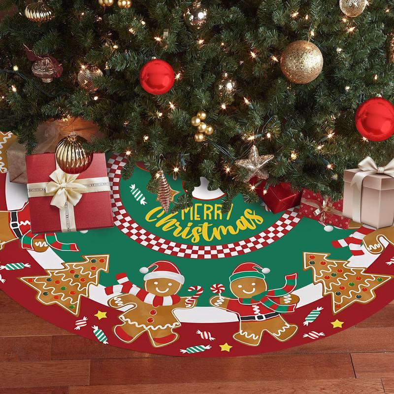 JOOCAR Merry Christmas Tree Skirt 48 Inches, Lace-up Gingerbread Man Candy Artificial Xmas Tree Skirt, Large Red Green Home Decoration New Year Holiday Party Indoor House Decor