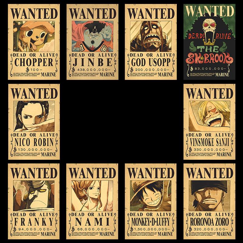 O P Anime Wanted Bounty Straw Hat Pirates Crew Posters Set