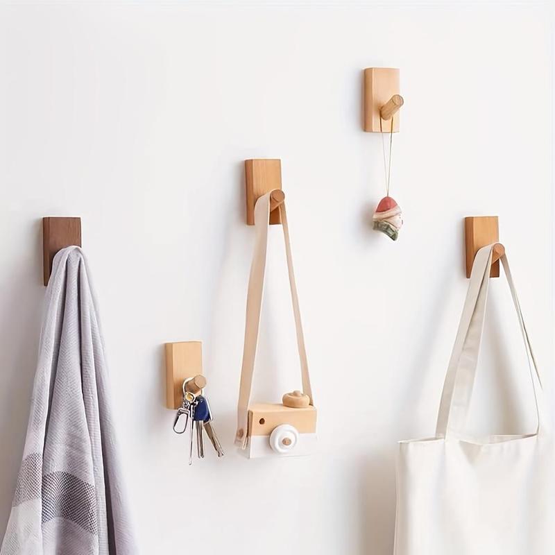 Wooden Wall Mounted Hook, 4 Counts Simple Decorative Wall Hook, Multi-purpose Storage Hook for Bath Towel, Coat and More, Home Organizer