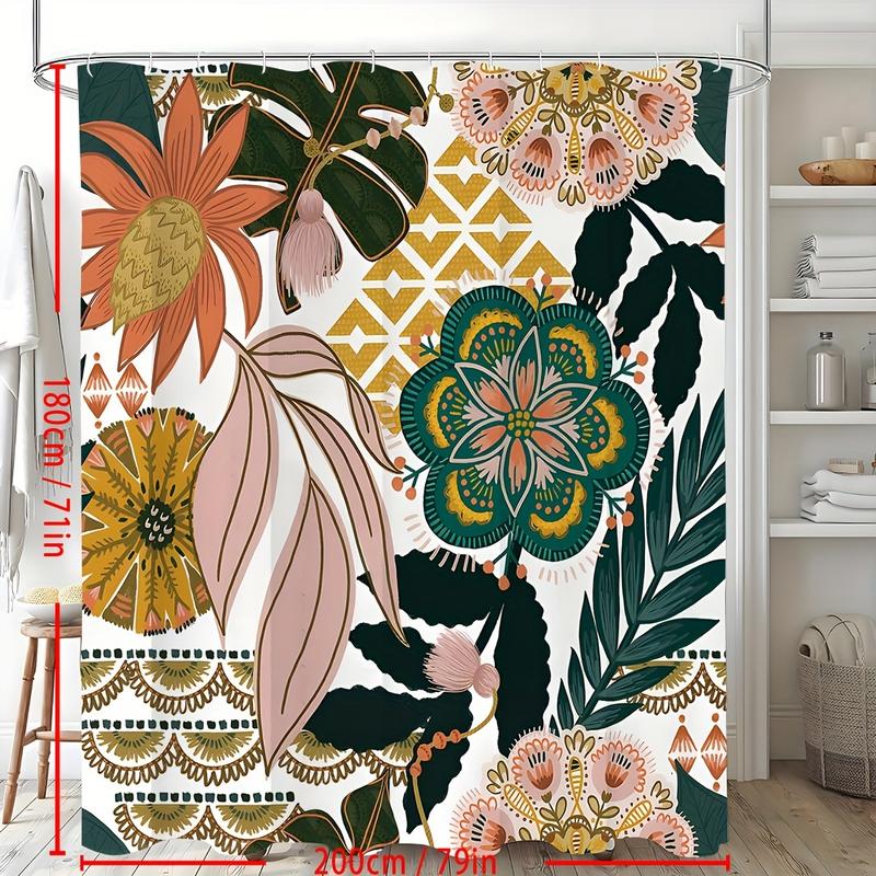 Boho Floral Shower Curtain, Tropical Leaves Fabric Cloth Shower Curtains for Chic Elegant Bathroom Decor, Modern Farmhouse Abstract Colorful Flower Shower Curtain