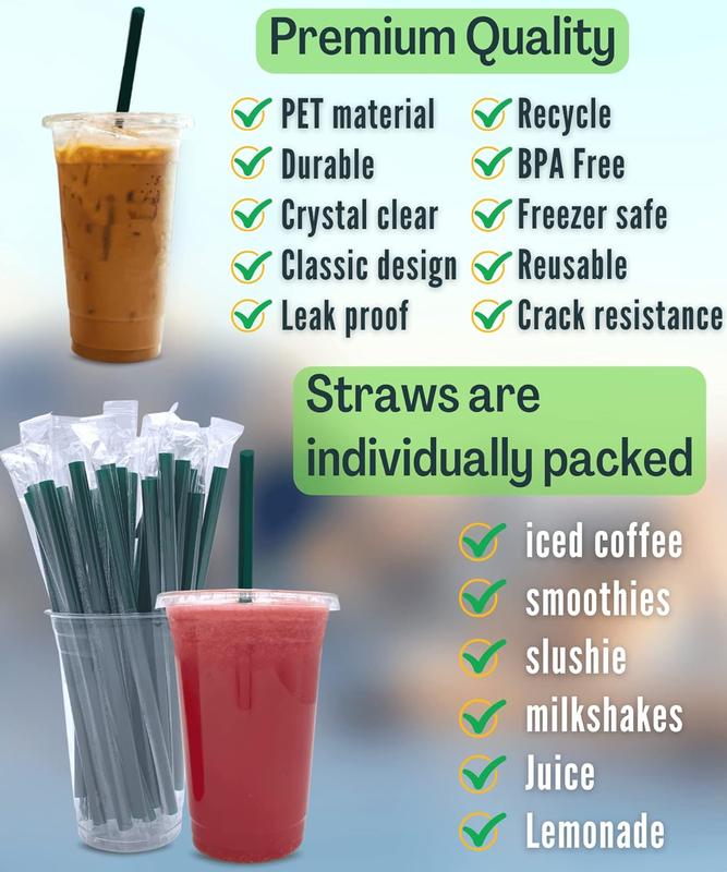 [50 SETS] 20 oz Clear Plastic Cups with Lids and STRAWS, Disposable Drinking Cups for Cold Drinks, Iced Coffee, Milkshakes, Smoothies