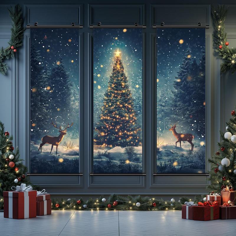 Christmas Themed Wall Hanging Banner, 3 Counts set Modern Art Poster, Wall Art Decor for Home Living Room Bedroom Office School