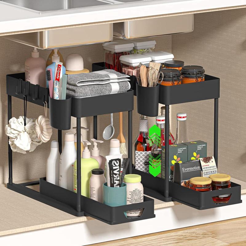 2count Under Sink Organizer with 2 Sliding Drawers, Black, Unisex, Caddy, Sinks-Storage artifacts