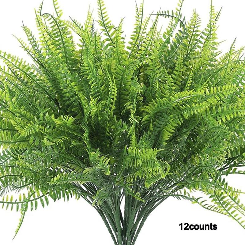 Artificial Outdoor Plants Fake Boston Fern Stems, 6 12 Counts Faux Plant Stem, Decorative Plant for Home Garden Decoration, Home Decor Supplies