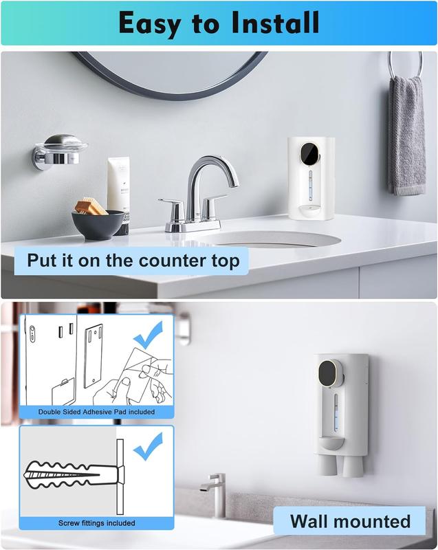 Hoofun Automatic Mouthwash Dispenser for Bathroom,Suitable for All Age Groups, Bathroom Accessories White，18.26Oz Wall Mounted Mouth Wash Dispenser with Magnetic Cups, Smart Mouthwash，3 Dispensing Level