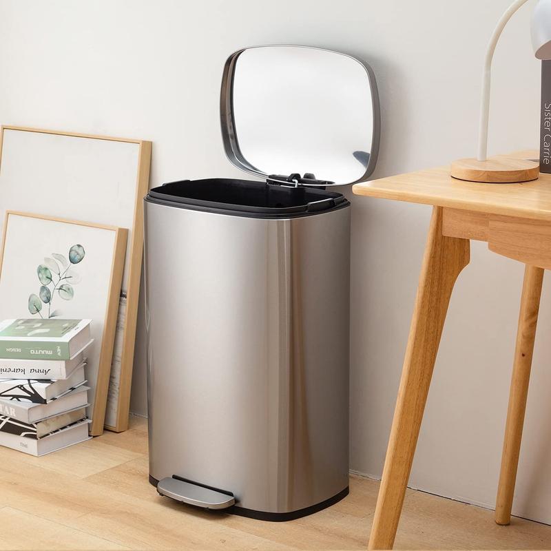 FDW 13 Gallon Stainless Steel Step Kitchen Trash Can with Lid, Fingerprint-Proof for Indoor(Silver)