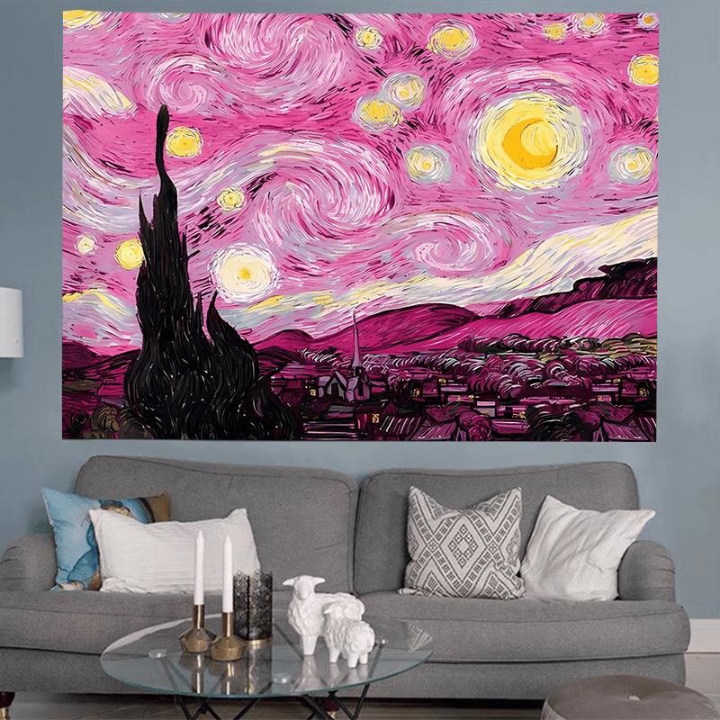 Christmas 2024 Ornament - Vibrant Red Van Gogh Starry Sky Tapestry - Soft Polyester Fabric, Decorative Wall Hanging for Bedroom, Home Party, Indoor and Outdoor Use, Ideal Gift for Friends, Boyfriends, Girlfriends squidward tapestry