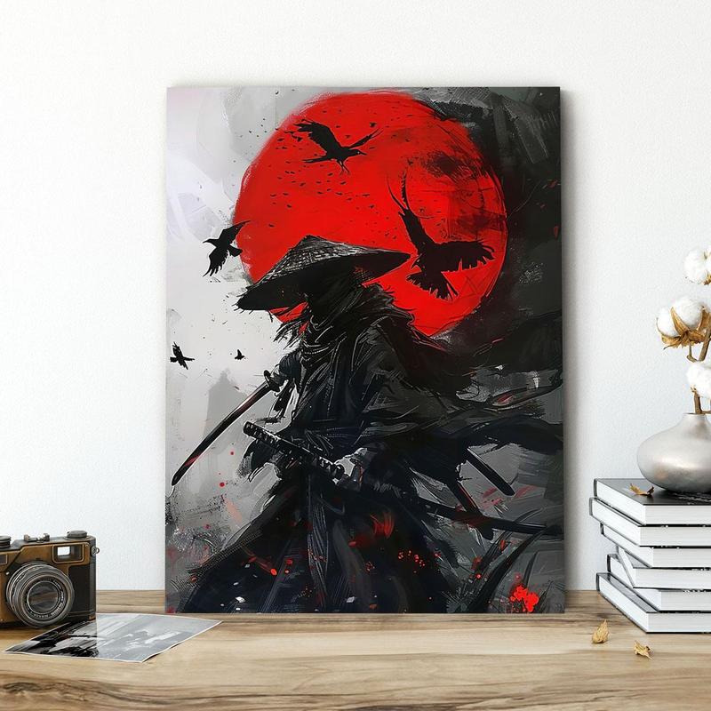 Moon & Ninja Pattern Canvas Painting Framed, Modern Abstract Canvas Wall Art, Wall Decor for Home Living Room Bedroom Office Dormitory Gallery