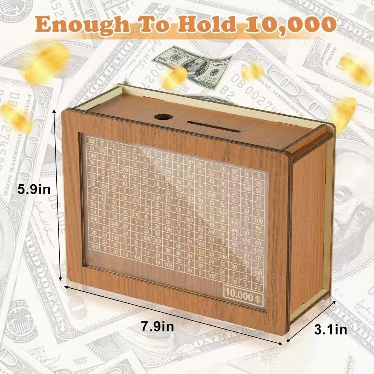 Cash Vault Wooden Savings Box,Wooden Money Box,Money Savings Box,with Money Target and Numbers with Counter Crafts Portable Storage Case Money Saving Box for Child Adults (10000 Dollar)