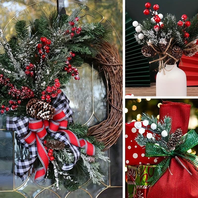 Artificial Pine Needle Branches with Berry, 3 Counts set Lifelike Christmas Decorations, Suitable for Indoor and Outdoor Use