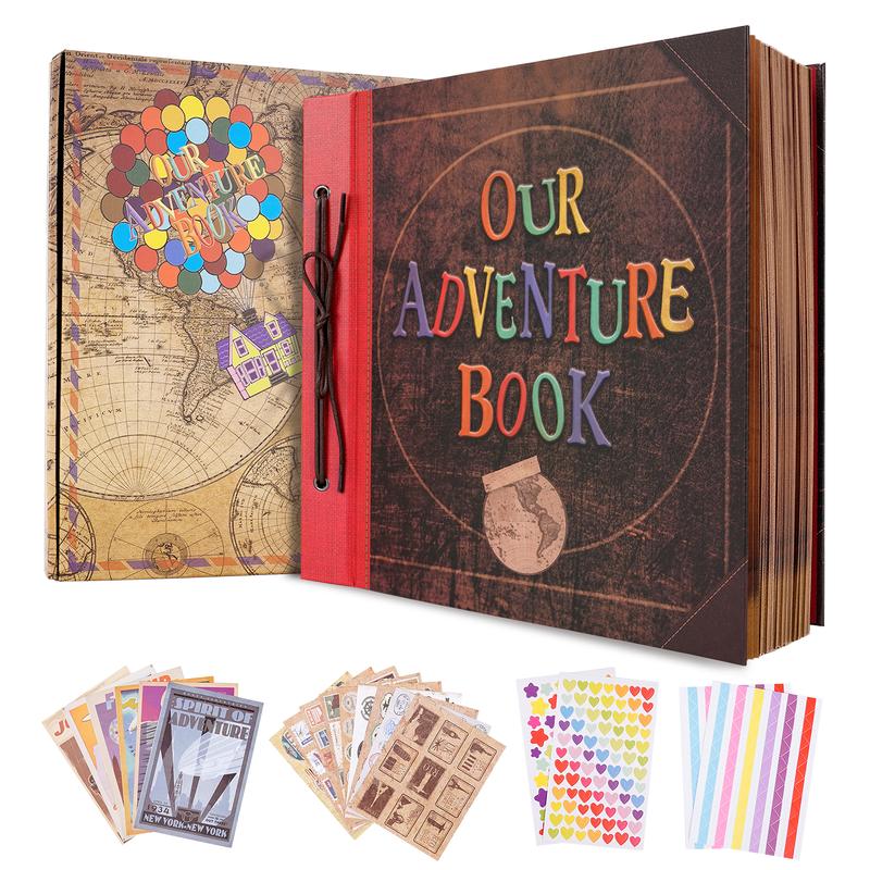 Our Adventure Book 12x12in60 Page Scrapbook Photo Album, 3D Vintage Embossed Letter Cover, Travel Diary, Couple Memory Book, Valentine's Day Gifts