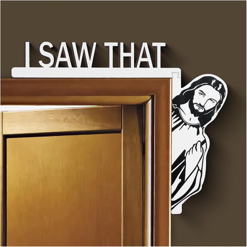 I Saw That Sign Jesus Door Frame Decor - Wood Funny Home Door Sitter Corner Decorations, Christmas Easter Birthday Gifts for Christian Lovers (8.5 x 6.7inch) Photo Room