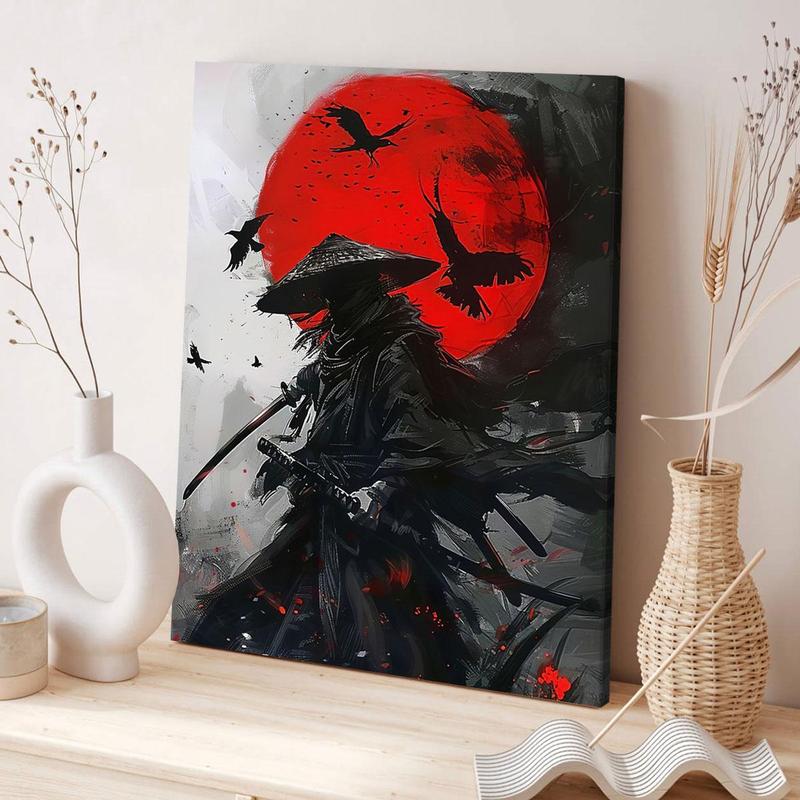 Moon & Ninja Pattern Canvas Painting Framed, Modern Abstract Canvas Wall Art, Wall Decor for Home Living Room Bedroom Office Dormitory Gallery