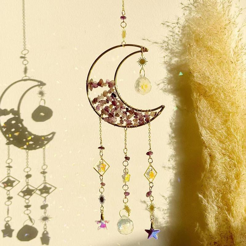 Moon & Sun Design Hanging Decor, 1 Set Natural Stone Sun Catcher, Hanging Ornament for Home Decor, Gift for Friend & Family