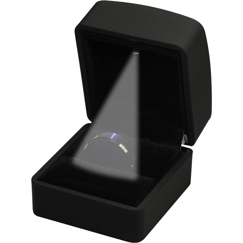 LED Black Ring Box for Proposal, Wedding, Engagement - Luxury Jewelry Gift Box with Light