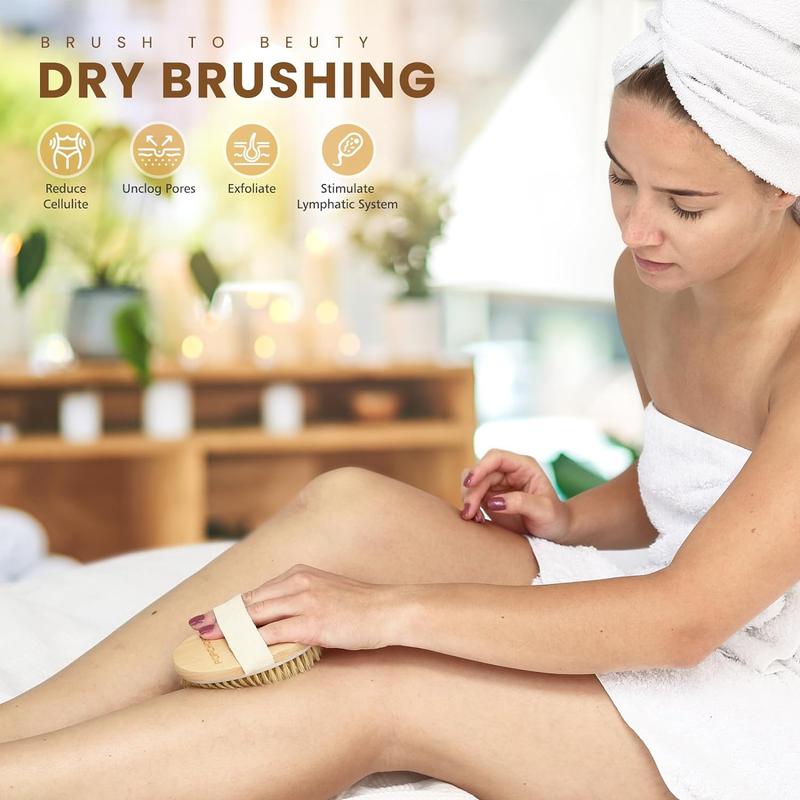 Dry Brushing Body Brush, Natural Bristle Dry Skin Exfoliating Brush Body Scrub for Flawless Skin, Cellulite Treatment, Lymphatic Drainage and Blood Circulation Improvement No brand