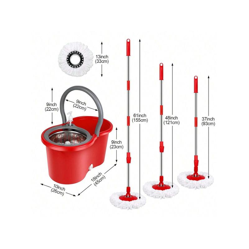 Spin Mop And Bucket With Wringer Set, 360° Mop And Bucket System With 3 Microfiber Mop Refills And 61