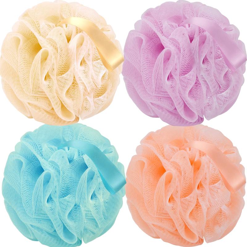 Bath Loofah Sponge Body Scrubber Shower Sponge Exfoliating Mesh Pouf Shower Ball Bath Sponges for Women and Men Bathing Accessories (4Pack 50G Colorful) 4Pack 50G Colorful