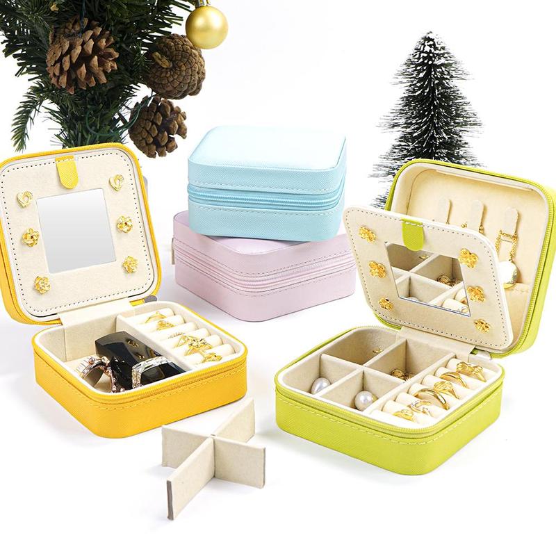 Multi-grid Jewelry Storage Box, 1 Count Portable Mini Jewelry Organizer with Mirror, Compact Storage Organizer for Home & Travel, Travel Accessories