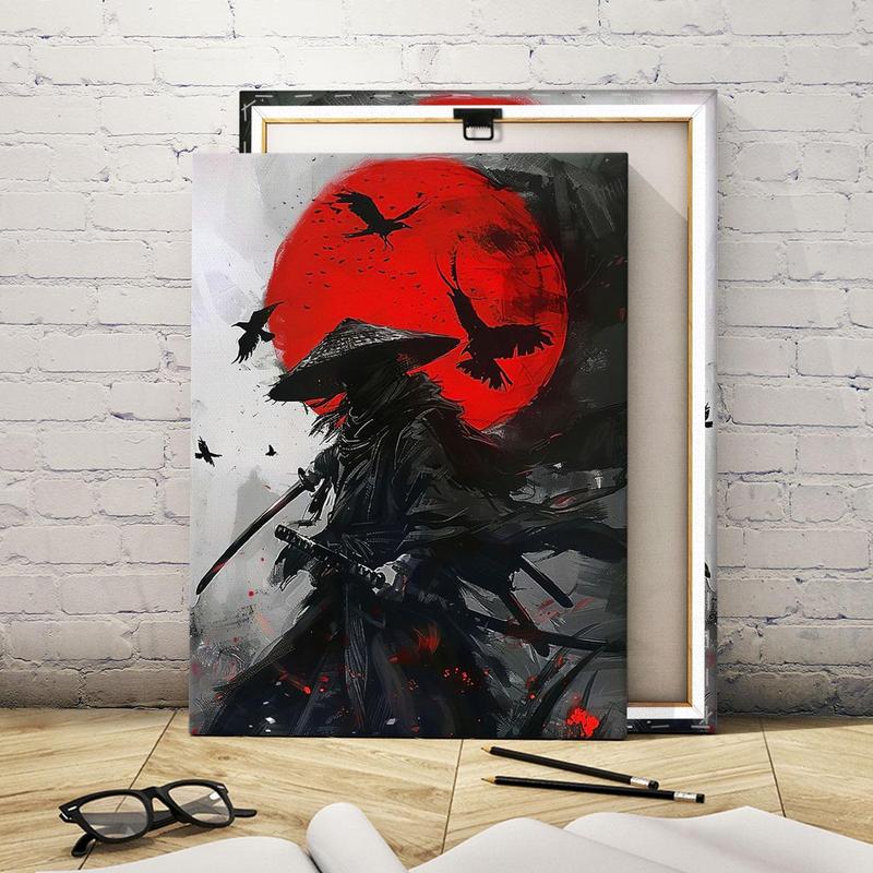 Moon & Ninja Pattern Canvas Painting Framed, Modern Abstract Canvas Wall Art, Wall Decor for Home Living Room Bedroom Office Dormitory Gallery