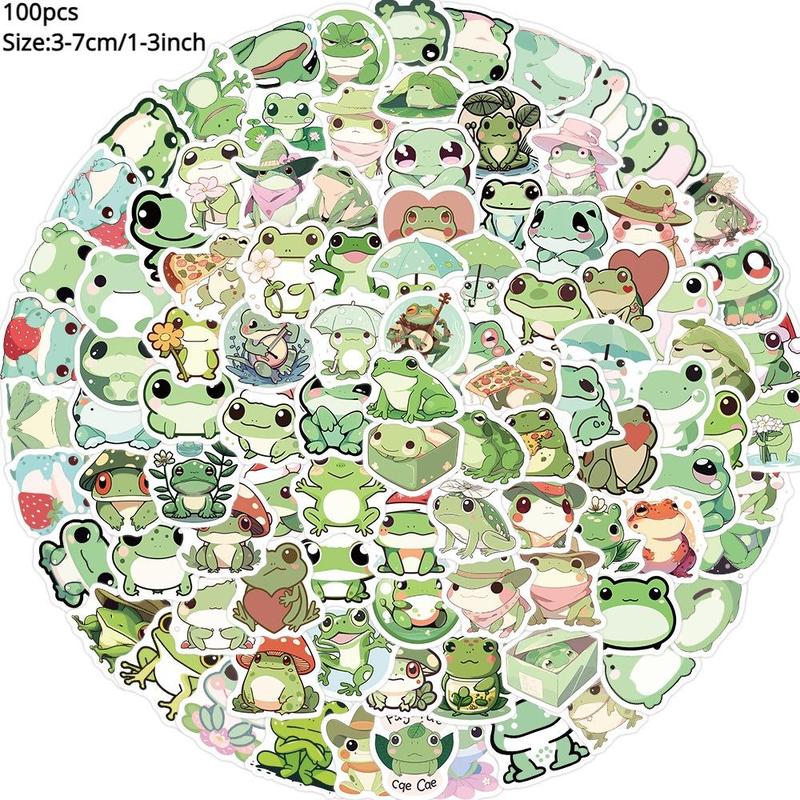 Cartoon Frog Pattern Car Stickers, 100pcs Waterproof Self Adhesive Car Decals, DIY Creative Graffiti Sticker For Gifts Bottle Scrapbook Phone Case Guitar Home Room Wall Decor