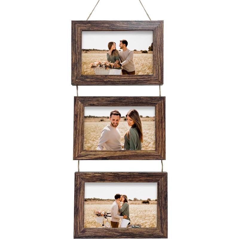 4x6 Wall Hanging Picture Frames Collage with 3 Opening Rustic Brown Frames