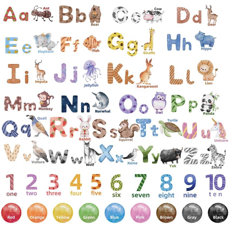 Alphabet & Animal Pattern Wall Decal, ABC Letter & Number Print Wall Sticker For Classroom, Nursery, Kids Bedroom