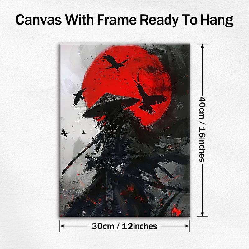 Moon & Ninja Pattern Canvas Painting Framed, Modern Abstract Canvas Wall Art, Wall Decor for Home Living Room Bedroom Office Dormitory Gallery