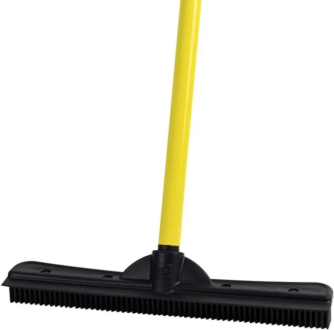 Original Indoor Pet Hair Rubber Broom with Carpet Rake and Squeegee, Black and Yellow