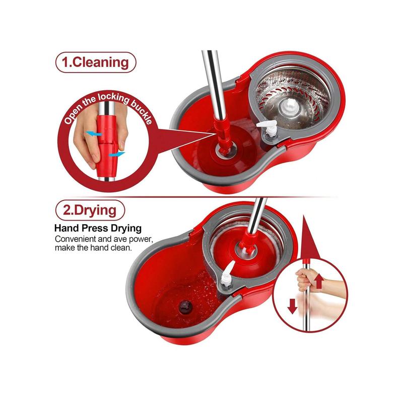 Spin Mop And Bucket With Wringer Set, 360° Mop And Bucket System With 3 Microfiber Mop Refills And 61