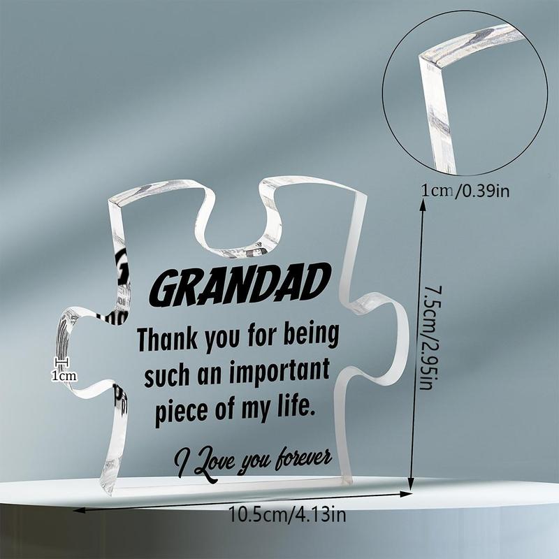 Creative Acrylic Gift for Grandpa, Puzzle Shaped Acrylic Plaque, Desktop Ornaments for Home Decor, Birthday Gifts for Grandpa, Birthday Gift Ideas, Room Decor