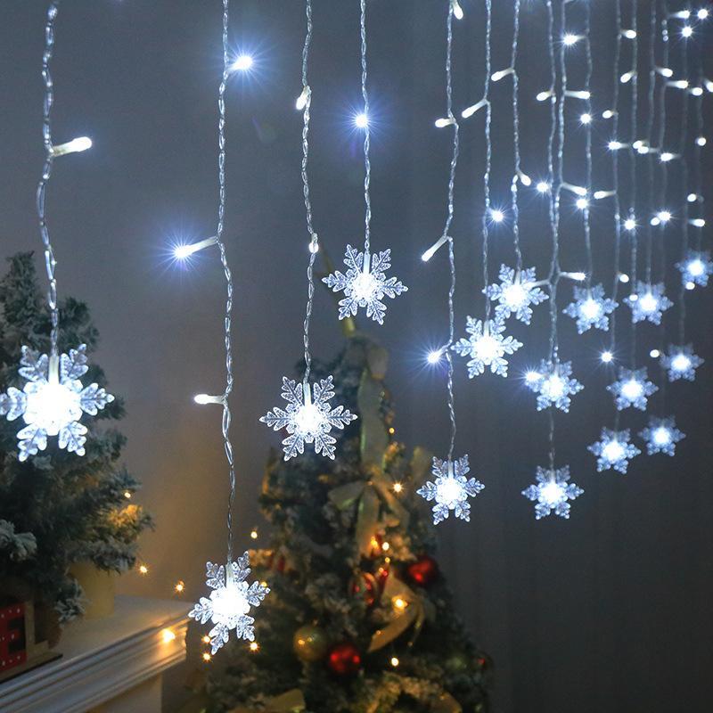 Snowflake Design Curtain Light, USB Powered 8-modes Snowflake Fairy Icicle Light, Decorative Light for Wedding Party Birthday Home Garden