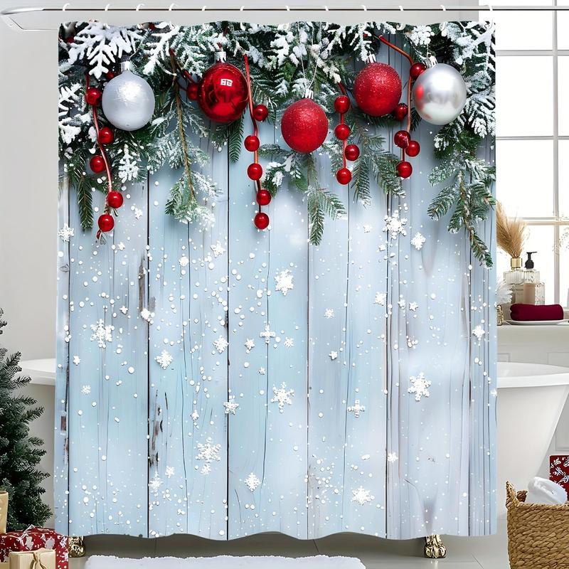 Christmas Themed Shower Curtain, 1 Count Waterproof Shower Curtain with 12 Hooks, Bathroom Decor Supplies for Home Hotel Salon Dormitory