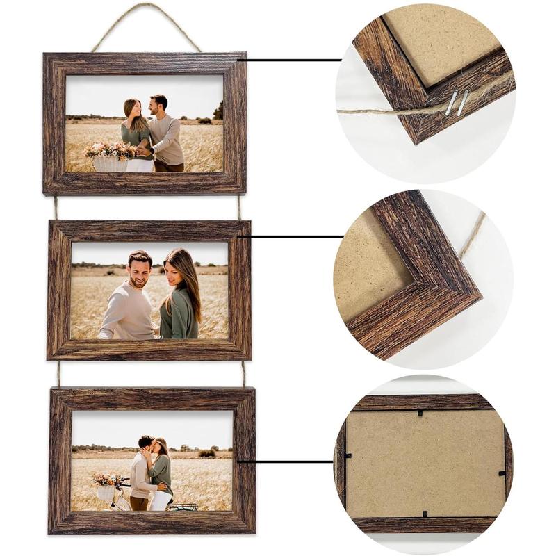 4x6 Wall Hanging Picture Frames Collage with 3 Opening Rustic Brown Frames