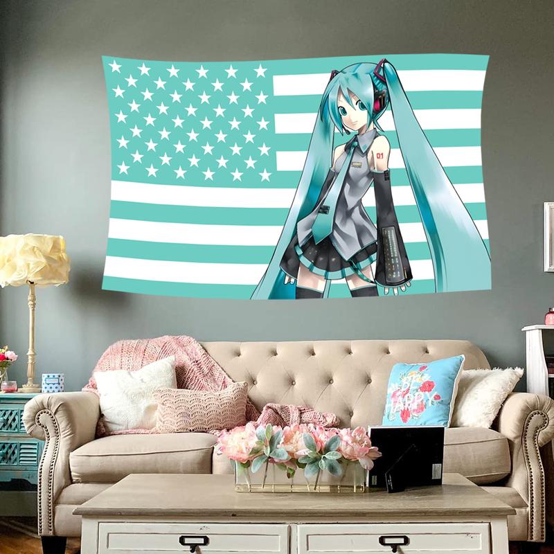 Anime Hatsune Miku Flag Funny Banner Tapestry Flag Suitable for Wall Decoration College Dormitory Indoor Outdoor Party Decoration Durable Room Decoration 3*5FT