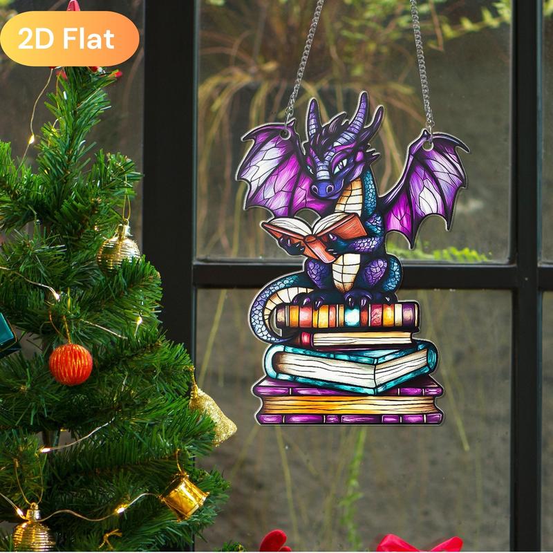 Fantasy Dragon Stained Glass Ornament, Book Dragon Acrylic Window Hanging, Decorative Dragon Wall Art, Perfect Fantasy Gift