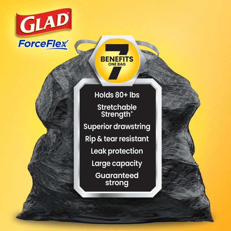 Glad ForceFlex 30 Gallon Large Trash Bags, Unscented, 40 Bags