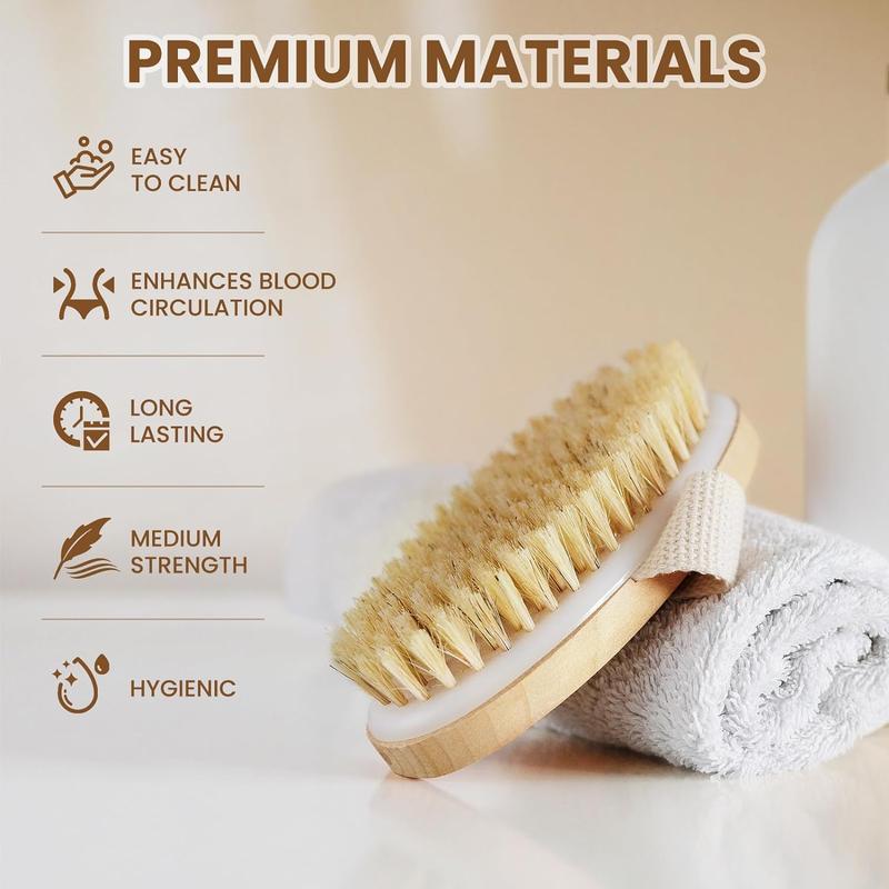 Dry Brushing Body Brush, Natural Bristle Dry Skin Exfoliating Brush Body Scrub for Flawless Skin, Cellulite Treatment, Lymphatic Drainage and Blood Circulation Improvement No brand