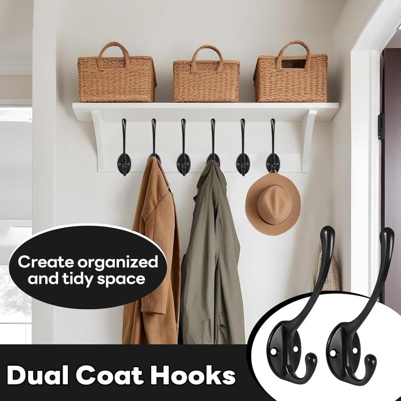 32 Pieces Heavy Duty Wall Mounted Coat Hooks, Retro Utility Black Hooks, for Living Room, Bathroom, Kitchen, Bedroom for Coats, Towel, Hat, Key, Closet, Bag