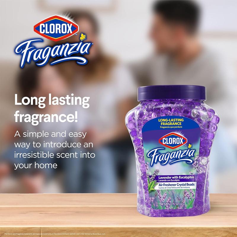 Clorox Fraganzia Lavender & Eucalyptus Gel Air Freshener Beads - Odor Eliminator for Home, Bathroom, Closet & Cars - Fresh Aroma Beads - 12 oz