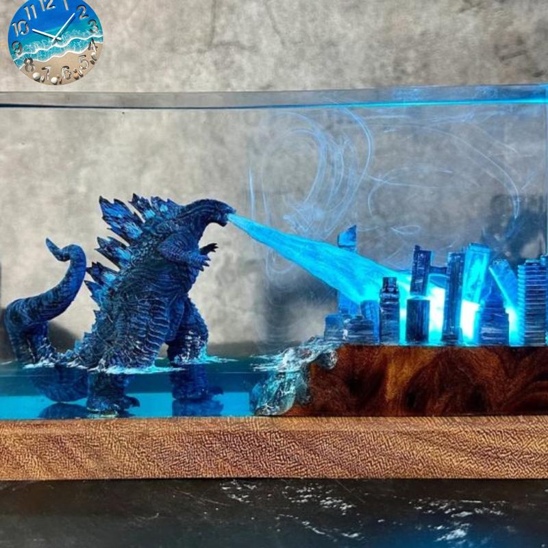 Handmade Resin Epoxy Godzilla Rectangle - Unique Bedside Table Decor, Nightstand Accent for Bedroom, Best Gift for Everyone Figurine Ornaments