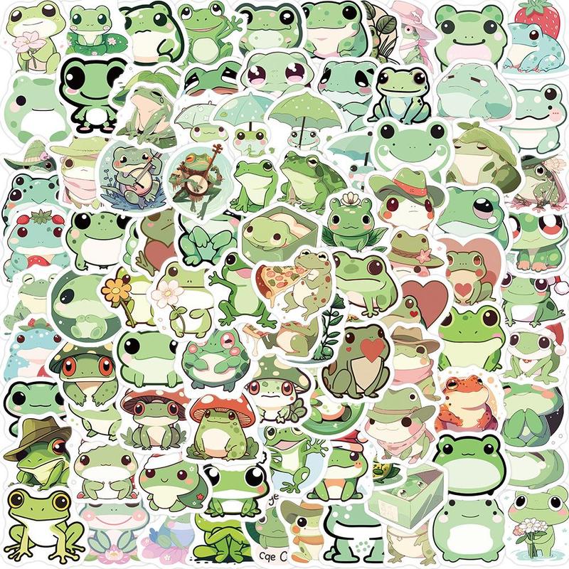 Cartoon Frog Pattern Car Stickers, 100pcs Waterproof Self Adhesive Car Decals, DIY Creative Graffiti Sticker For Gifts Bottle Scrapbook Phone Case Guitar Home Room Wall Decor