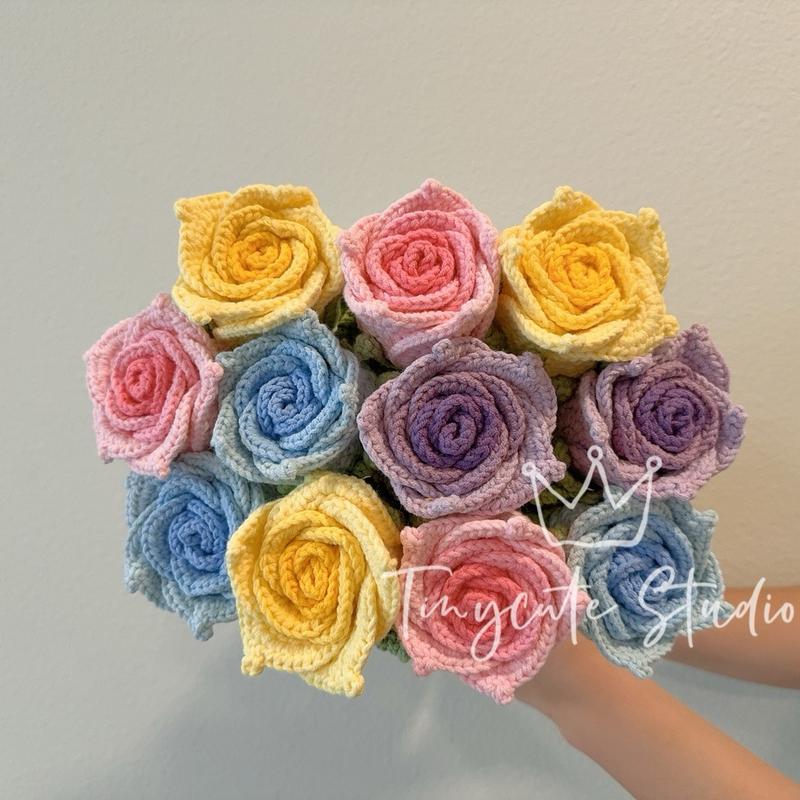 Crochet handmade Roses  knit Rose Roses  Lily of the valley   Lavenders- Plants  Decorative  Gifts   Easter  Holidays   Birthday gift Handmade  romantic  Crochet bouquet  forever flower  Marriage Proposal gift Graduation gift  handmade flower