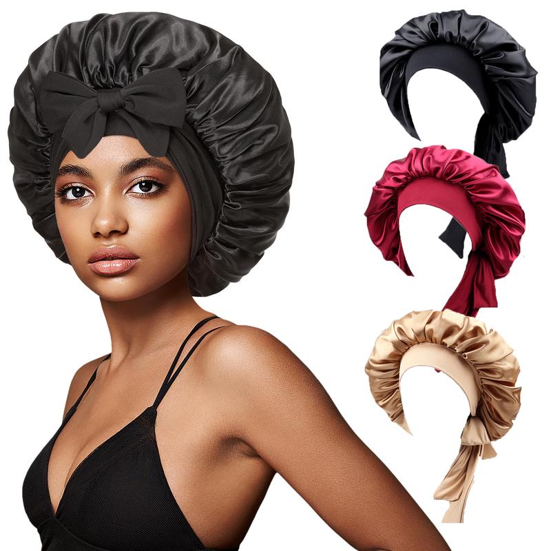 3 Packs Silk Bonnet for Sleeping Women, Satin Hair Bonnets, Soft Elastic Band or With Tie Band Silk Sleep Cap, Hair Wrap for Women