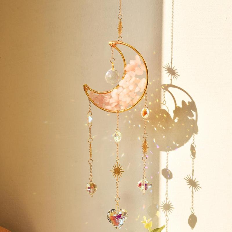 Moon & Sun Design Hanging Decor, 1 Set Natural Stone Sun Catcher, Hanging Ornament for Home Decor, Gift for Friend & Family