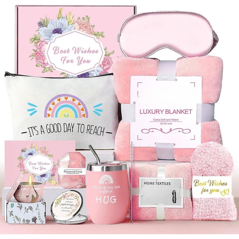 Friend Birthday Gifts for Women Friendship, Get Well Soon Gift Basket,  Self Care Package Kit, Feel Better Gift Set, Anniversary Retirement Thinking of You Gift Box for Mom Sister Wife, Pink