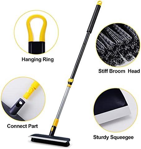 Floor Scrub Brush 55.9 inch Telescopic Handle 2 in 1 Scrape Brush Stiff Bristle Shower Scrubber for Cleaning Deck Tub Tile Tool