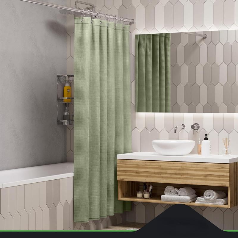 Shower Curtain Sage Green - Hotel Style Sage Green Shower Curtain for Waffle Design Bathroom, 72x72 Inches - Fabric Shower Curtain